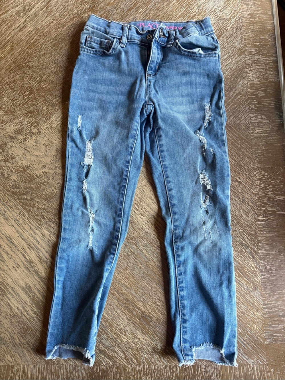 The Childrens Place Girls' Distressed Blue Skinny Jeans size 6x/7
